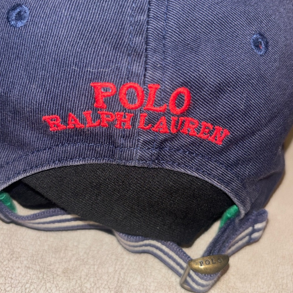 Polo Ralph Lauren Navy Baseball Cap with Green & White Stripe and Crest - Picture 6 of 10